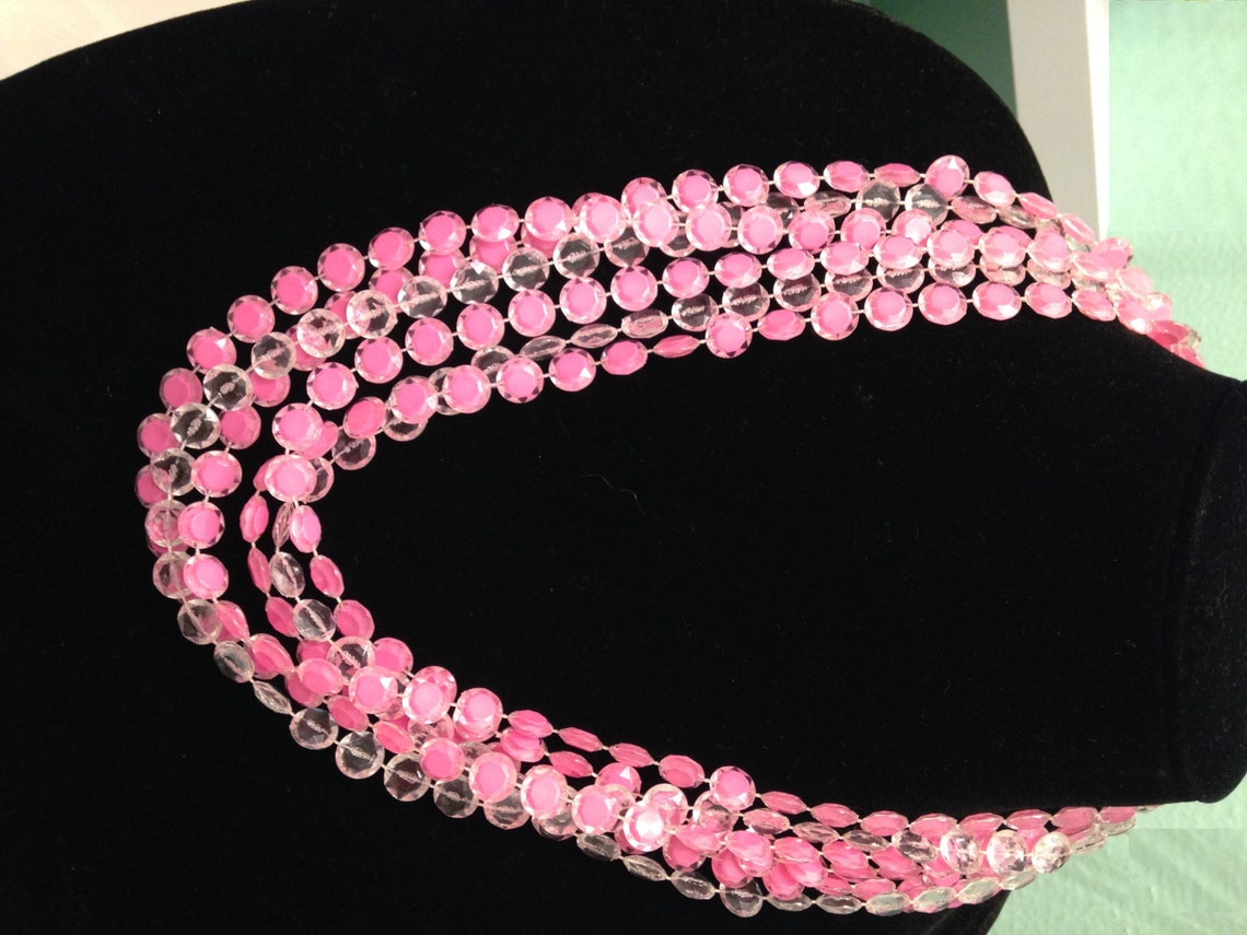 Bright Pink Long Pink Necklace Set3 Strand1960's48 Etsy
