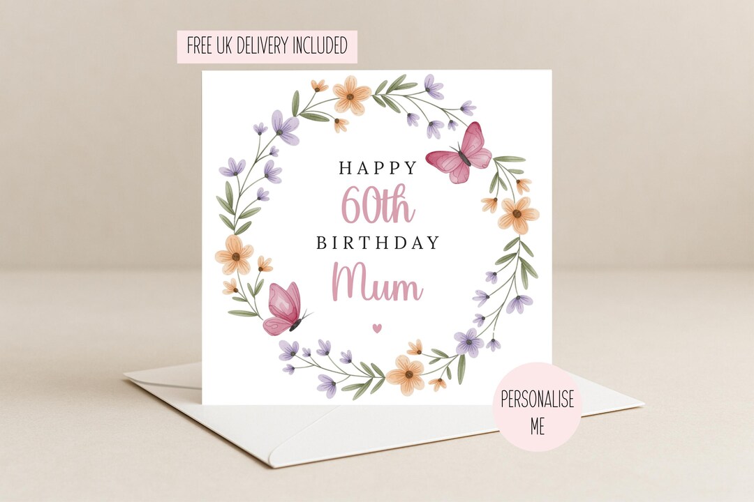Personalised 60th Birthday Card | for Her | Custom Name & Age Card ...