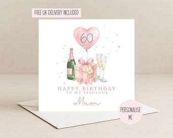 Personalised 60th Birthday Card | For Her | Custom Name & Age Card | Friend, Mum, Grandma, sister