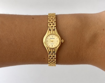 Vintage Gold Tone Bracelet Watch | Dainty Minimalist Dress Wristwatch