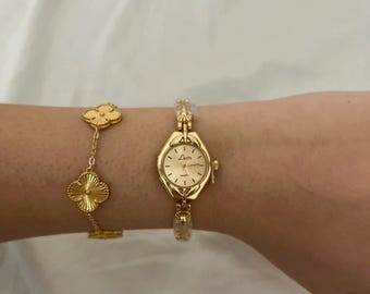 Vintage Gold Bracelet Watch for Women | Elegant Petite Wristwatch | Classic Gold Dress Watch | Minimal Retro Jewelry Watch