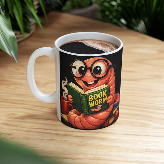 Bücherwurm Tasse | Illustration vom Wurm-Leser