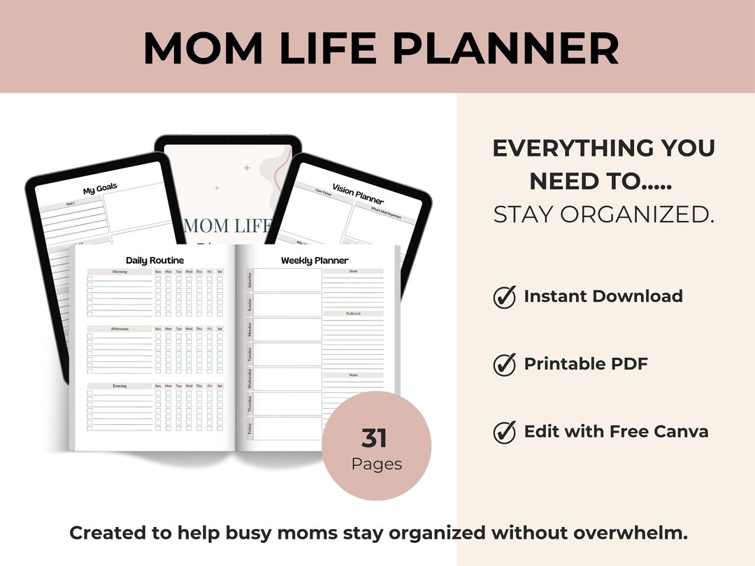 Busy Mom Life Planner With PDF and Canva Template Ready (digital ...