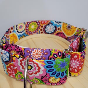 Martingale Collar, Greyhound Collar, Martingale Dog collar. 2&quot; Wide, Adjusts from 13&quot;-20&quot;. Brightly colored Floral Mandala 100% Cotton Print