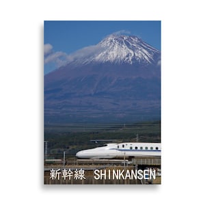 Poster Japon – Shinkansen devant le Mont Fuji – Affiche Photo Mat | Art Japonais, Décoration Murale