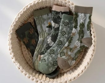 Calcetines de algodón para mujer, de media pantorrilla, transpirables y de uso diario.