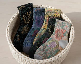 Calcetines botánicos vintage para mujer, de algodón, hasta media pantorrilla, transpirables, para primavera y verano, regalo para ella.