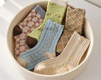 Calcetines de media pantorrilla estilo vintage / Tejido transpirable, moda primavera-otoño