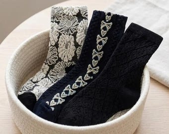 Calcetines vintage de media caña para mujer / De punto hasta la pantorrilla / Para todas las estaciones / Estilo retro casual y versátil / Regalo para ella