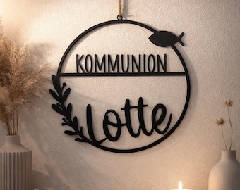 personalisierter Kommunion / Konfirmation / Taufe Türkranz mit Namen und Datum | Dekoring | Fensterdeko | Tischdeko | Wanddeko | Deko