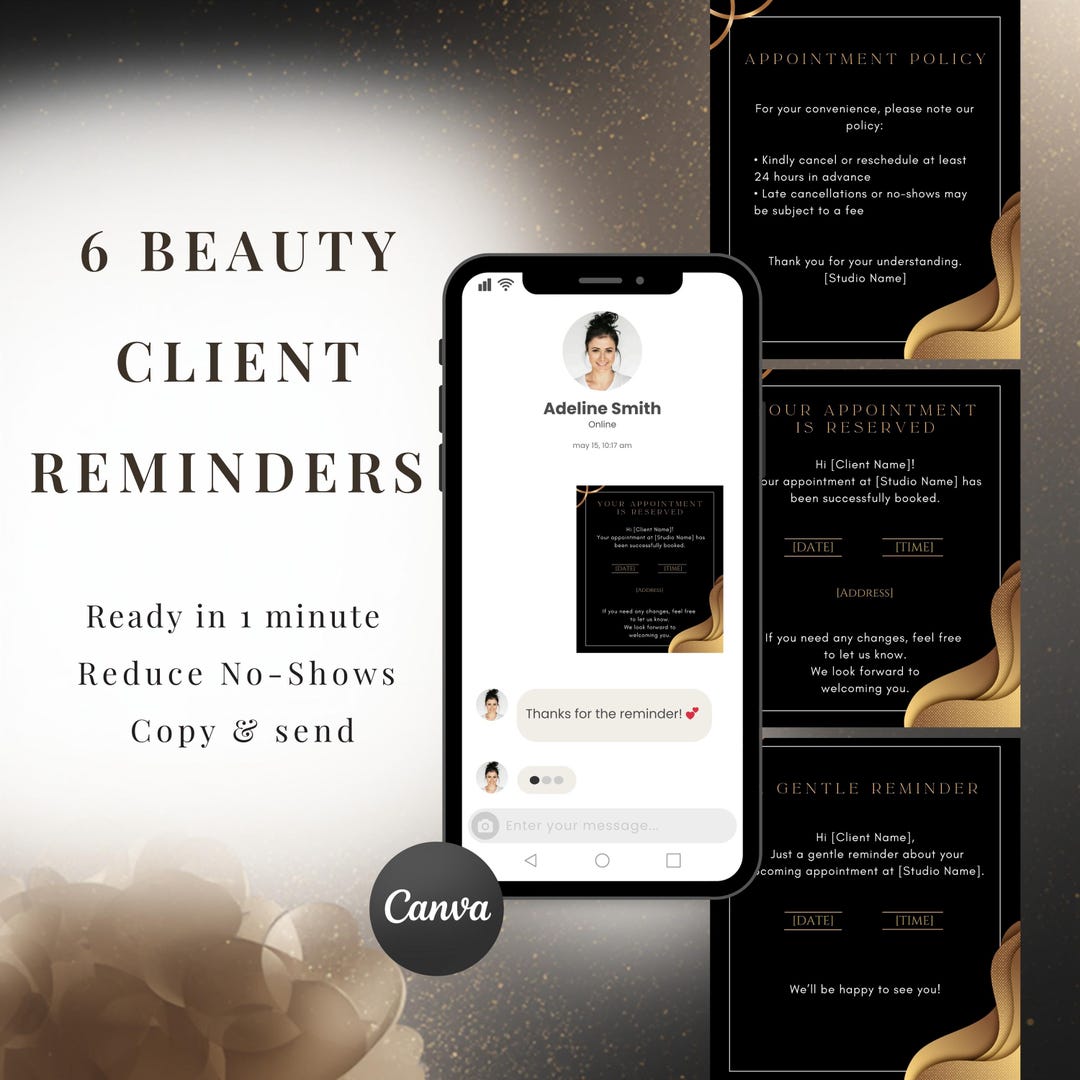 Client Messages | Appointment Reminder Templates | Editable Canva ...