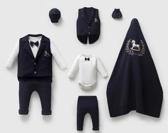 Conjunto de roupa para bebê menino | Colete elegante, algodão orgânico, presente para recém-nascido