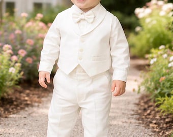 Ivory Baby Boy Suit - 4-Piece Formal Outfit with Vest and Bow Tie, Christening,