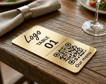 Custom QR Code Table Signs – Laser Engraved Metallic Acrylic Menu Display (Vertical, 2 parts)