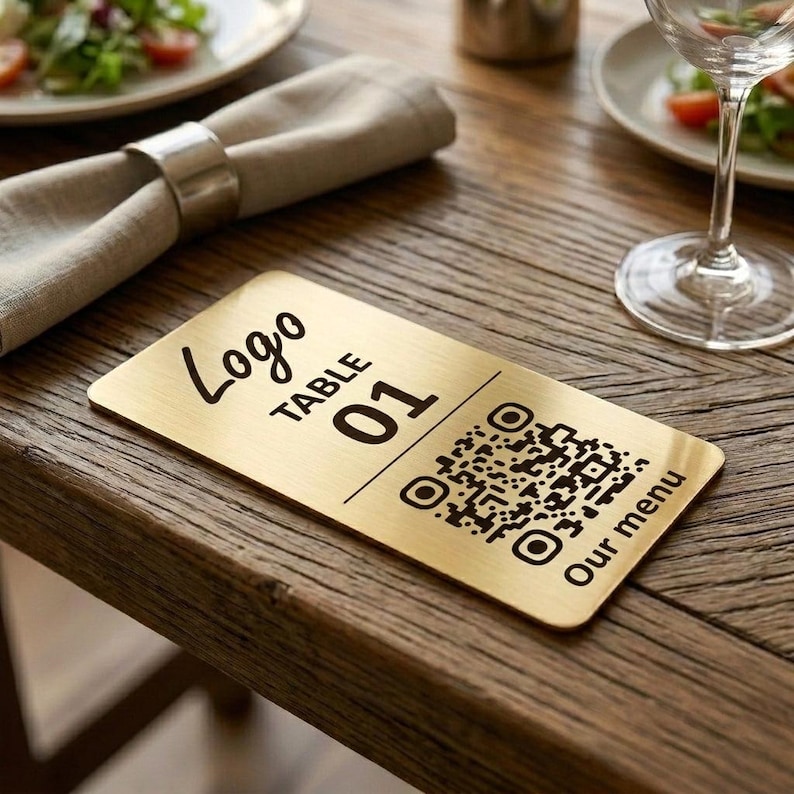 Custom QR Code Table Signs – Laser Engraved Metallic Acrylic Menu ...