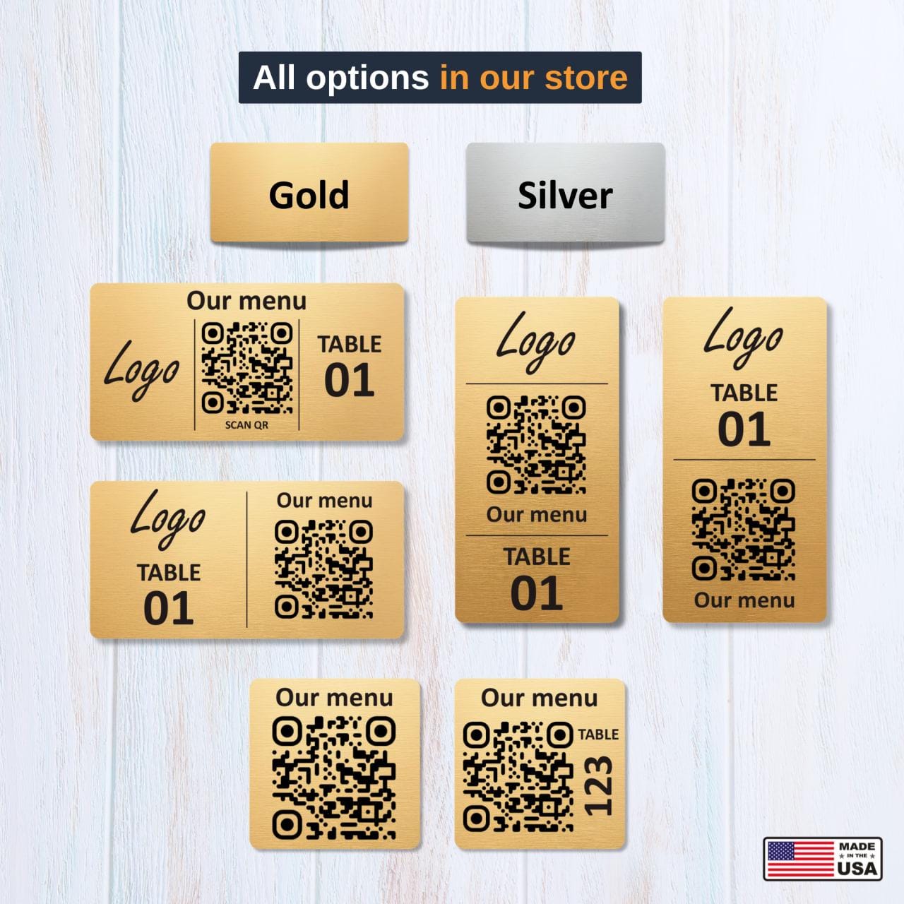 Custom Add Silver Sign Custom QR Code Table Signs – Laser Engraved Acrylic Menu Display (gold ...