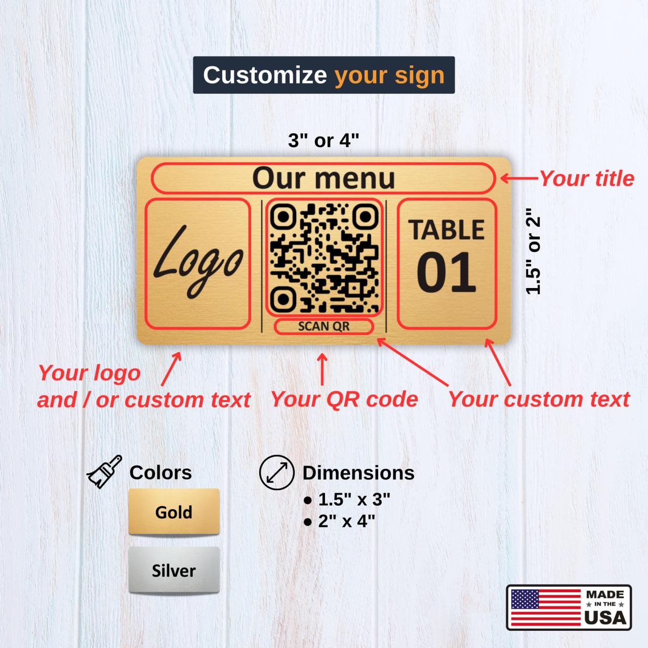 Custom QR Code Table Signs – Laser Engraved Acrylic Menu Display (gold ...