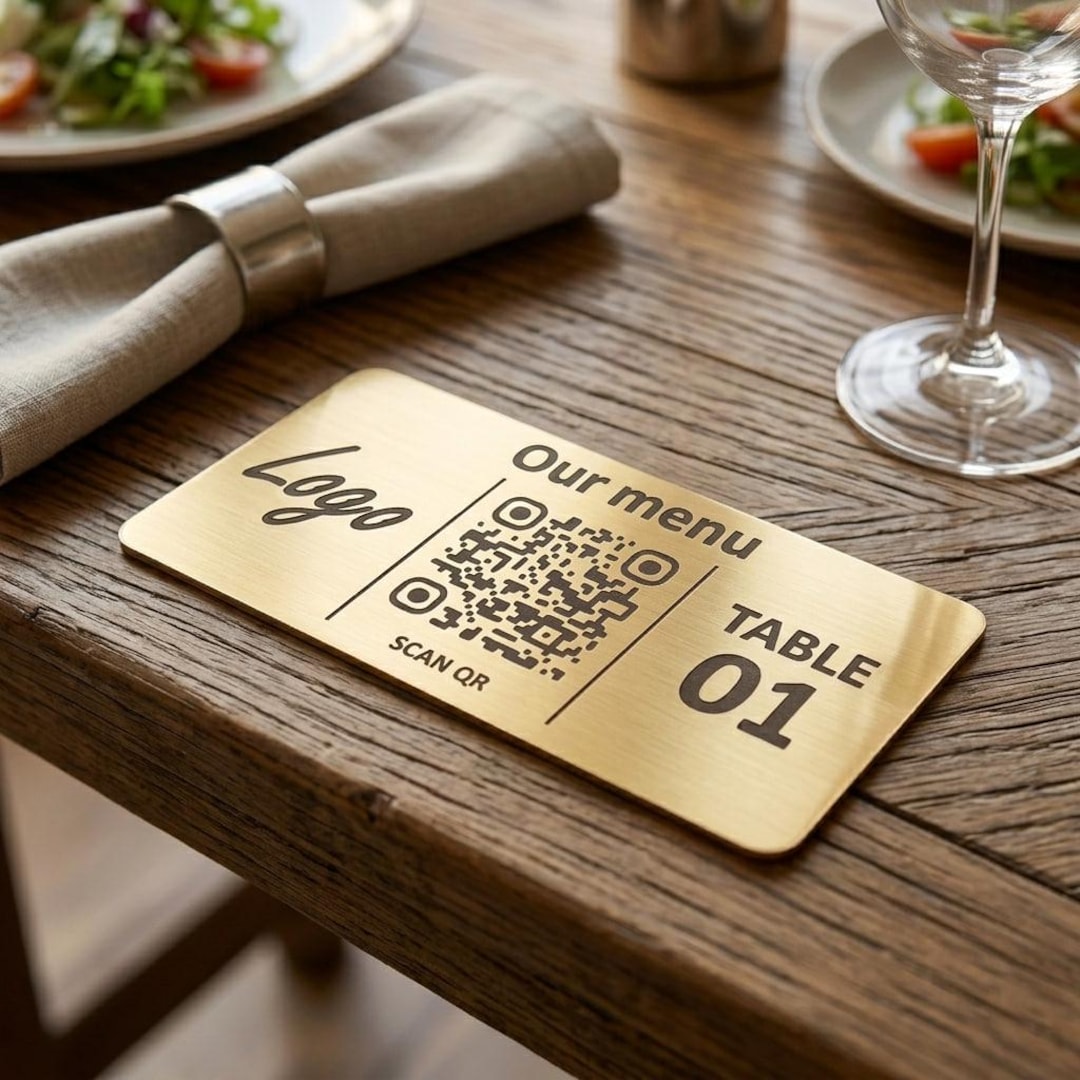 Custom QR Code Table Signs – Laser Engraved Acrylic Menu Display (gold ...