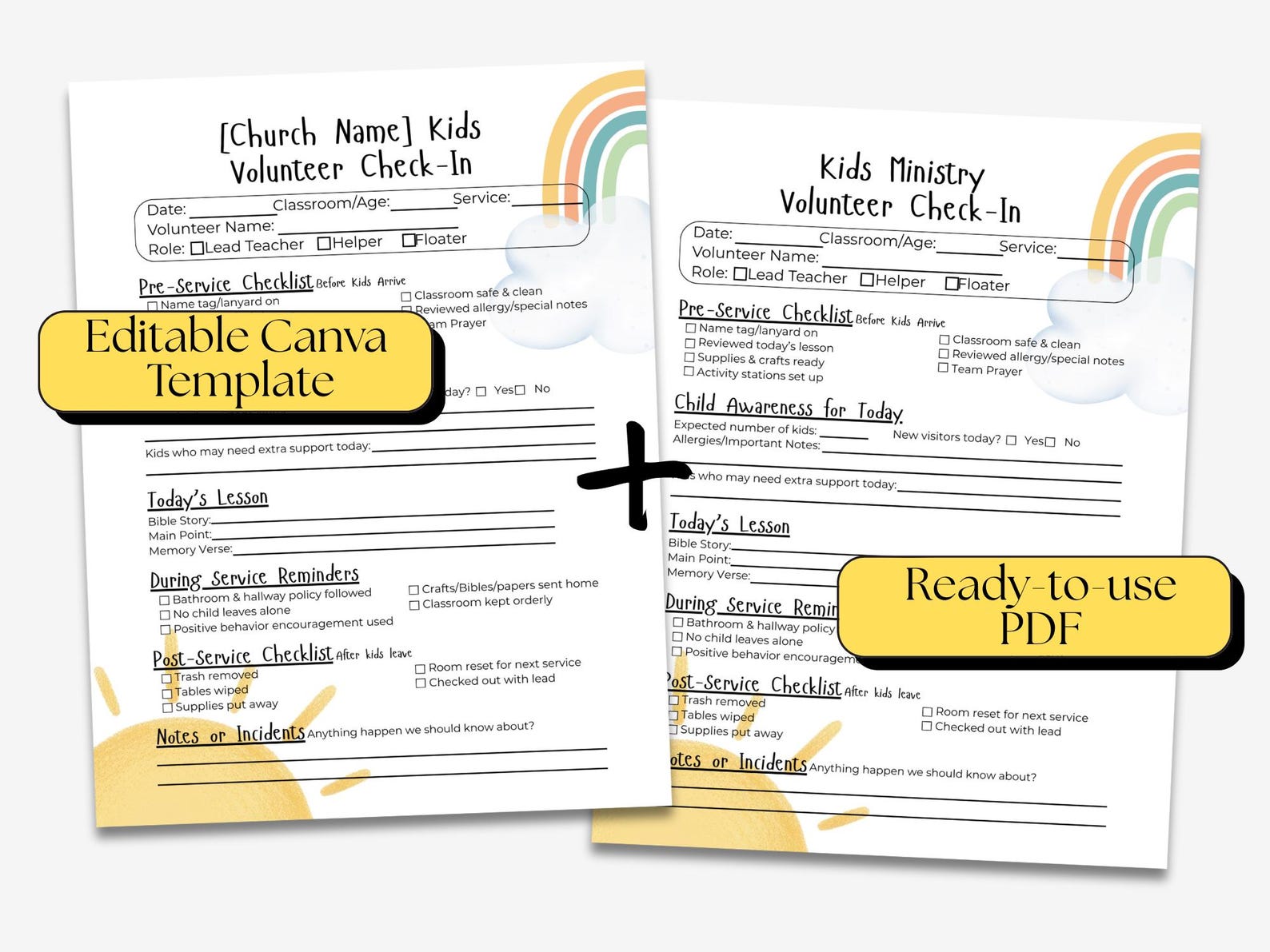 Volunteer Check Inflag Kids Ministry Volunteer Check-in Sheet | Editable Church Form (PDF ...