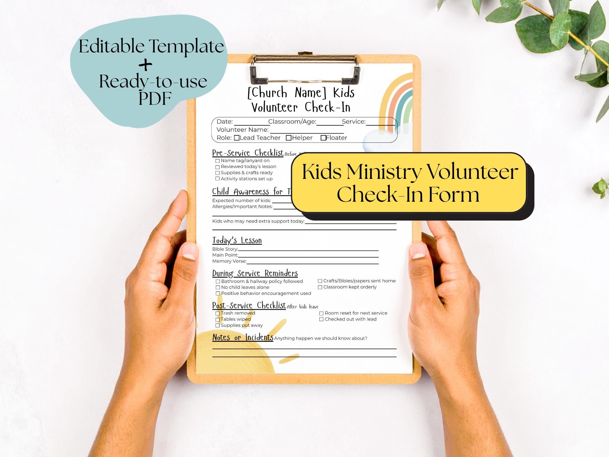 Volunteer Check Inflag Kids Ministry Volunteer Check-in Sheet | Editable Church Form (PDF ...