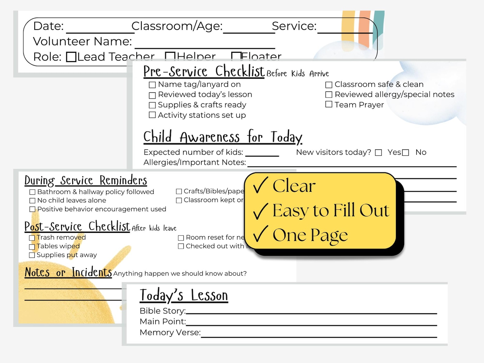 Volunteer Check Inflag Kids Ministry Volunteer Check-in Sheet | Editable Church Form (PDF ...
