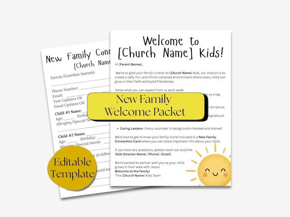 Kids Ministry New Family Welcome Packet | Editable Parent Letter & Connect Card | Church Printable