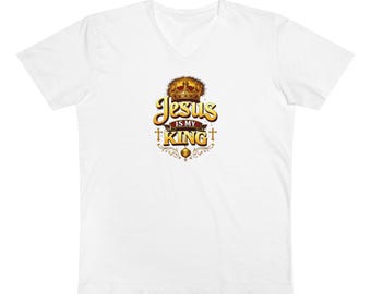 Jesus Is My King V-neck Shirt | Christian Faith Crown Cross Design