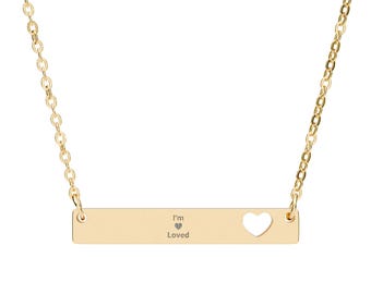Cutout Heart Bar Necklace, Engraved Name Bar Necklace