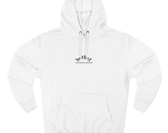 Minimal Tiny Script Logo Hoodie | Small Center Chest Text, White Fleece