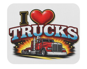 I Heart Trucks Mouse Pad | Semi Truck Rig Graphic, Rectangle Computer Mat