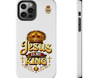 Jesus Is My King phone case | Christian faith, crowned script design