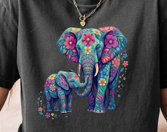 Elephant Mom Shirt, Floral Animal Tee, Mom Child Love Keepsake, Gift for Mommy