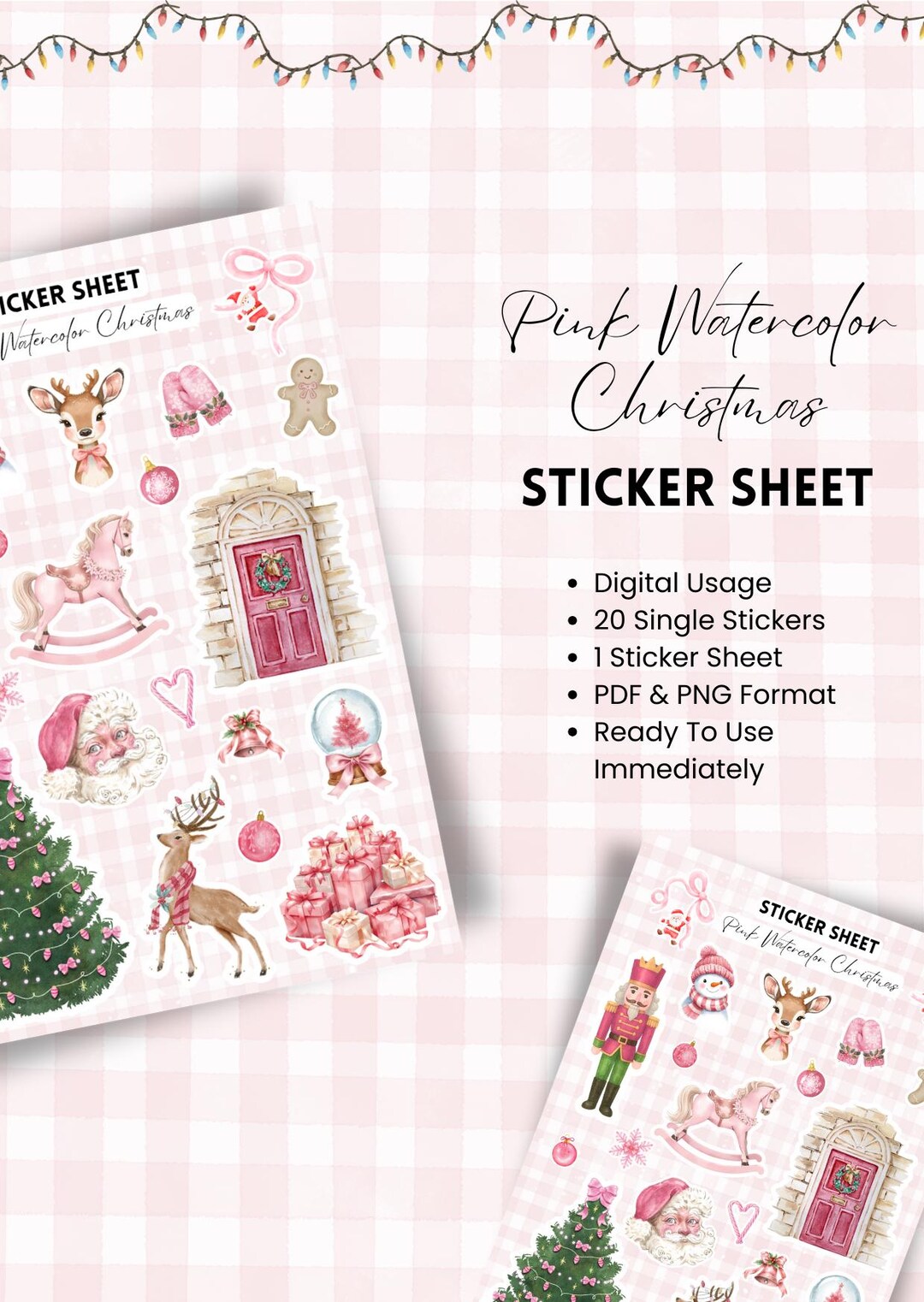 Pink Watercolor Christmas Digital Stickers | Holiday Planner Stickers ...