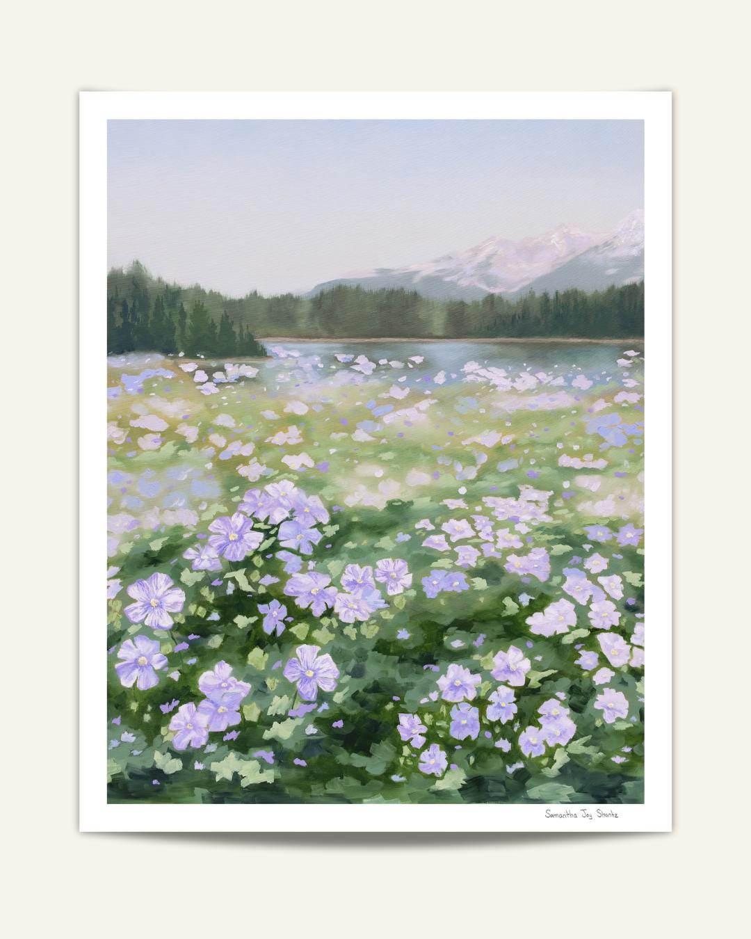 Pastel Floral Landscape Art Print | Mountain Meadow Wall Decor - Etsy