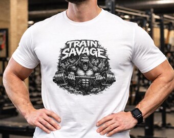 Train Savage Gorilla Gym T-Shirt – Hardcore Weightlifting Barbell Tee