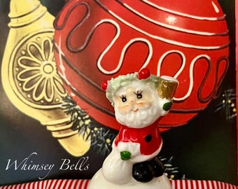 Vintage Porcelain Santa Christmas Bell with Spaghetti Trim