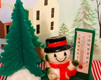 Vintage Christmas Plastic Snowman Thermometer Decor