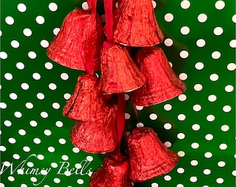 9 Vintage Christmas Hanging Red Foil Bells