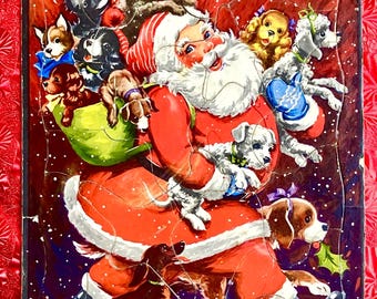 Vintage Whitman Santa Dogs Christmas Puzzle – Hidden Shapes, Ages 8-11