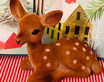 Vintage Felted Plastic Spotted Deer – Sitting Felted Deer