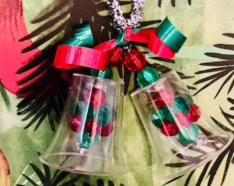 Vintage MCM Plastic Beaded Bells Ornament