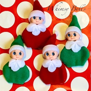 Set of 4 Vintage Christmas Pixie Elves with Plastic Heads & Blue eyes