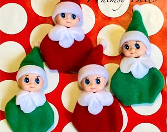 Set of 4 Vintage Christmas Pixie Elves with Plastic Heads & Blue eyes