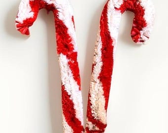 Vintage Set of 70s Ruffled Plastic Candy Canes - Christmas Yard Art Set