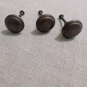 Antique Brass Drawer Knobs Set of 3 – Early 20th Century 1.25” Round Furniture Knobs – Original Patina