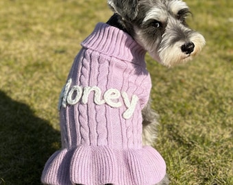 Hand Embroidered Dog Name Sweater, Custom Pet Tutu Dress, Personalized Dog Girls Dress, Pet Ruffle Skirts, Handmade Pets Dresses, Dog Gifts