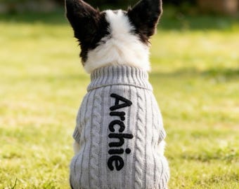 Embroidered Dog Name Sweater, Personalized Puppy Sweater, Chunky Knit Dog Clothing, Custom Pet Pullover, Doggy Outdoor Outfit, Dag Gift