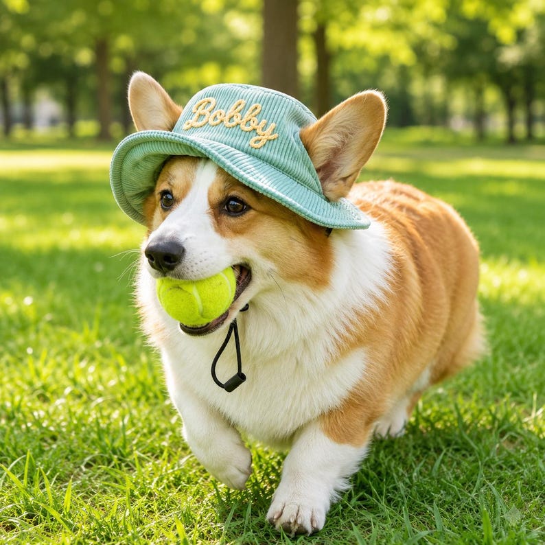 Broderad fiskarmössa för husdjur, personlig hundmössa, manchesterhatt med kattnamn, sommarhink för hund, solhatt för tax, gåvor för husdjur bild 1