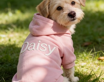 Sudadera personalizada para perro, suéter bordado con el nombre de la mascota, ropa para cachorros (perritas), sudadera para perro color miel, atuendo personalizado para perros, regalo para perros