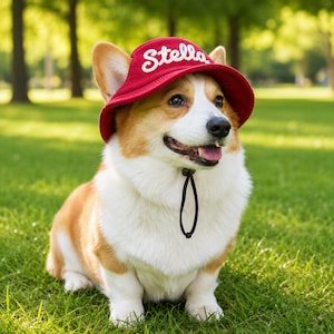 Broderad fiskarmössa för husdjur, personlig hundmössa, manchesterhatt med kattnamn, sommarhink för hund, solhatt för tax, gåvor för husdjur bild 4